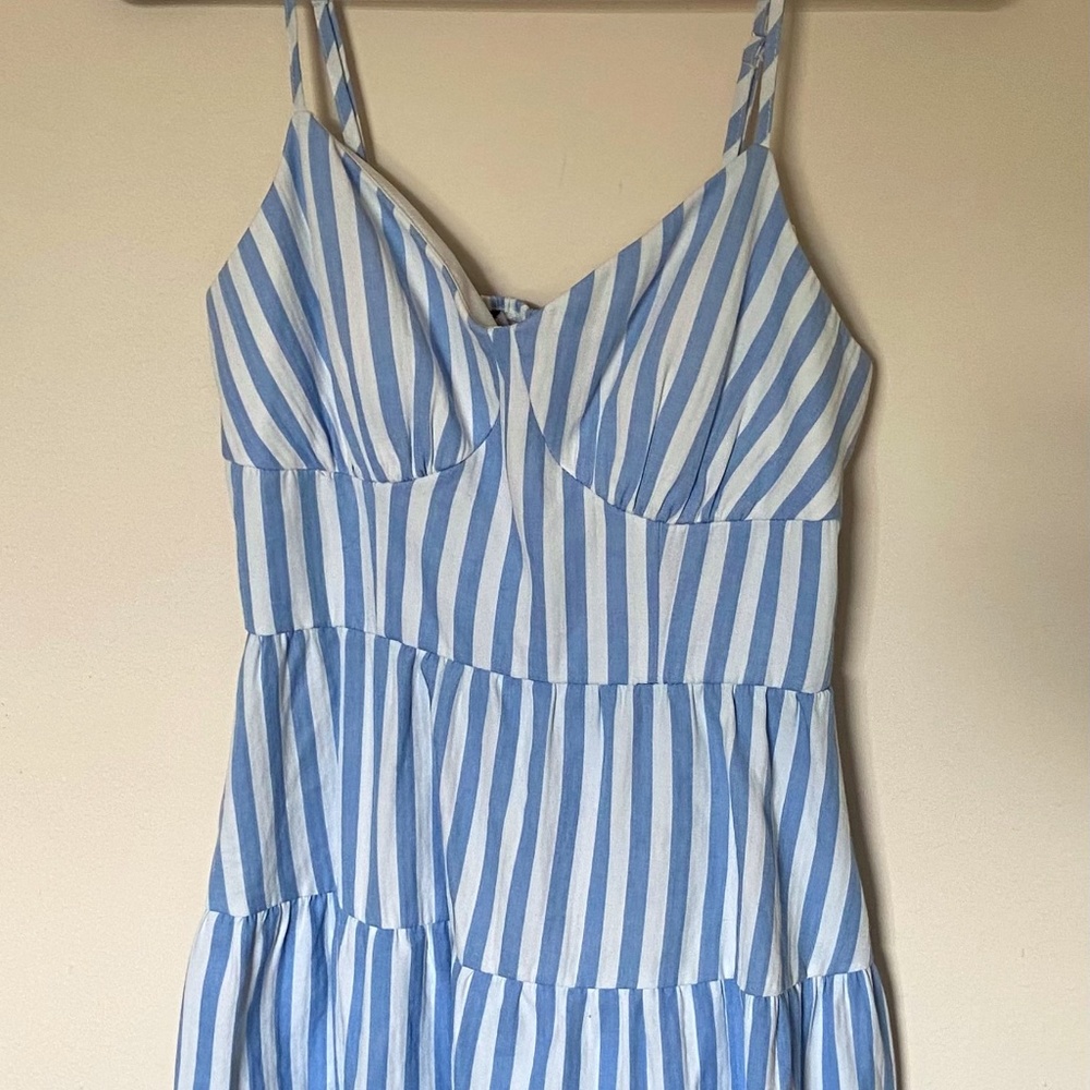 Blush Mark Beach Day White and Blue Striped Mini Dress